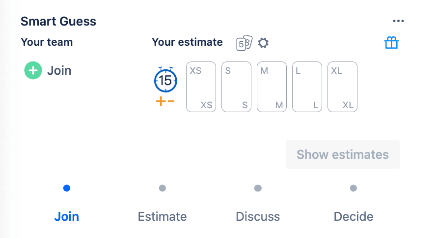 Smart Guess for Planning Poker - screenshot displaying a T-shirt estimate card deck