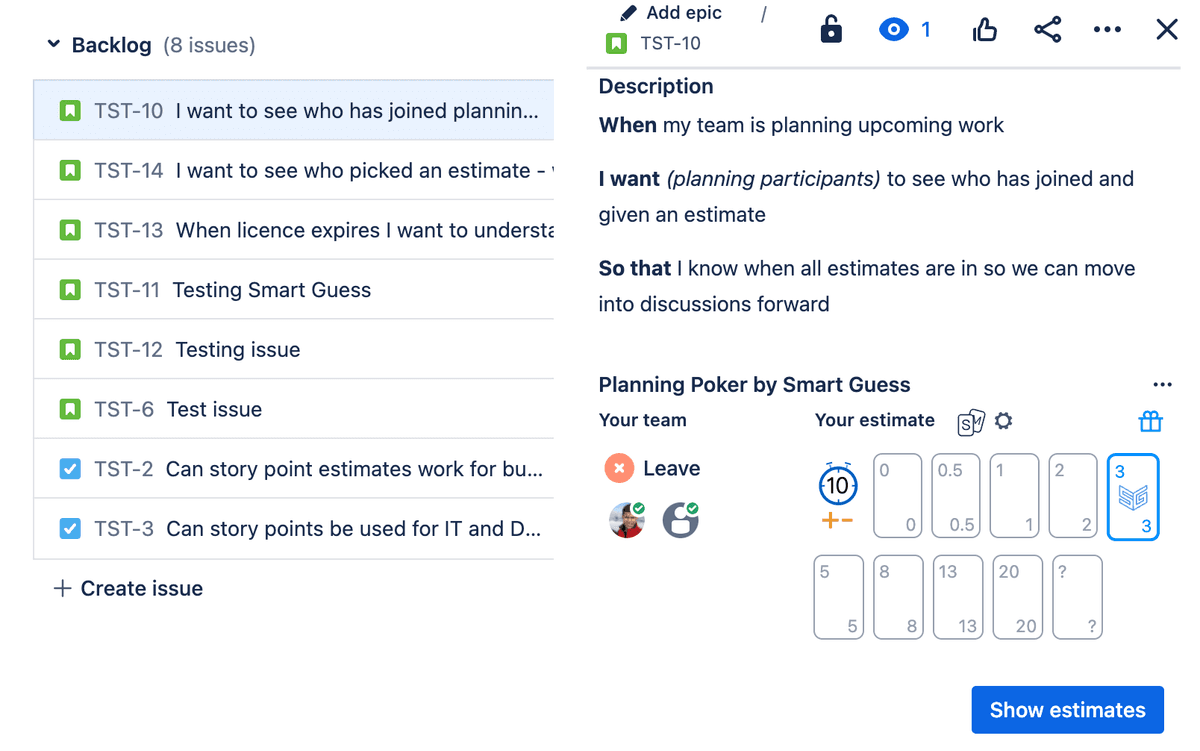 Smart Guess can be used from within the Jira Backlog