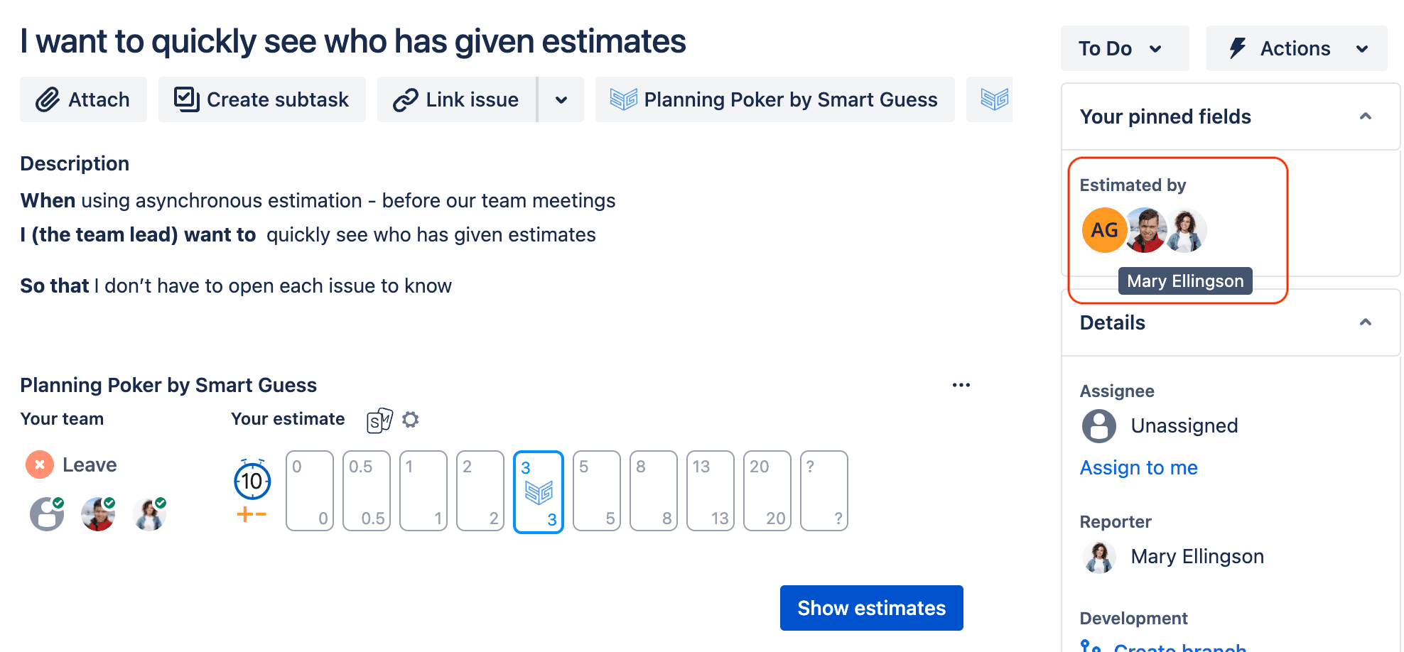 EstimateBy field can be found in the Jira Issue View